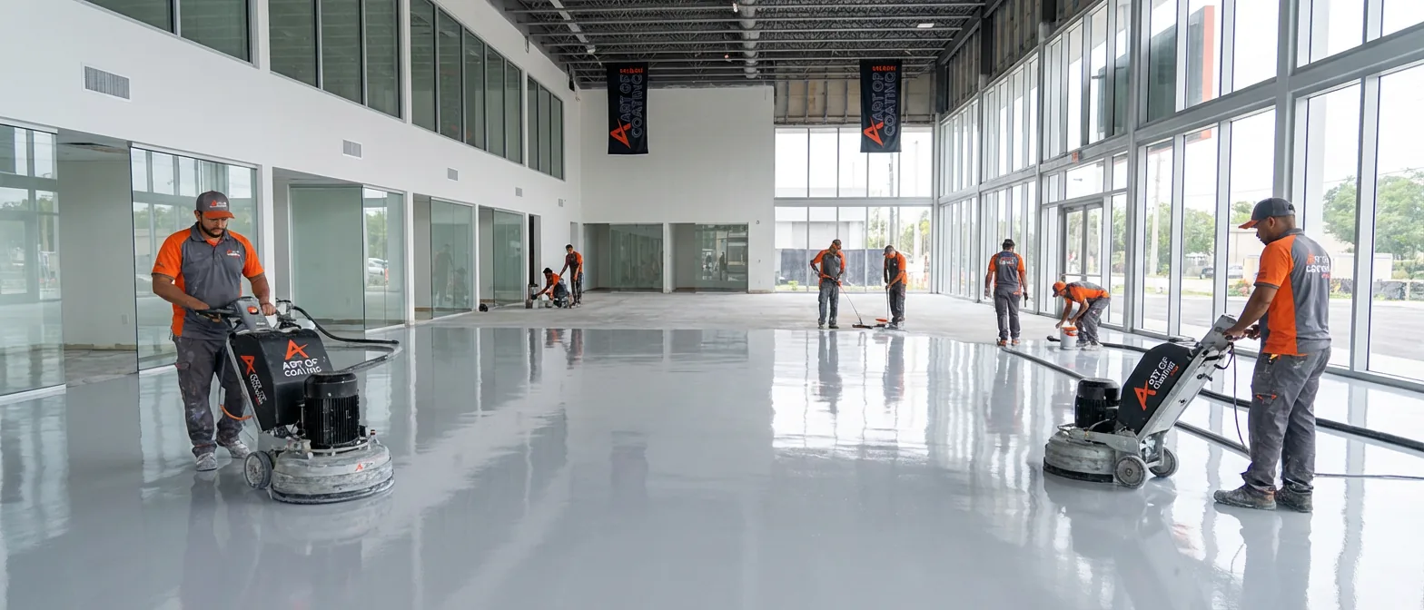 Art of Coating Miami team working on commercial floor coating project